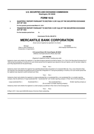 Thumbnail Mercantile Bank 10-Q Quarterly Report FY 