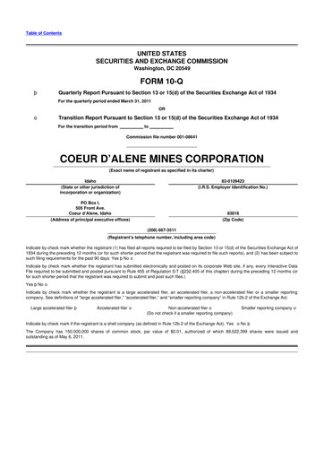 Thumbnail Coeur Mining
 10-Q Quarterly Report FY2011 