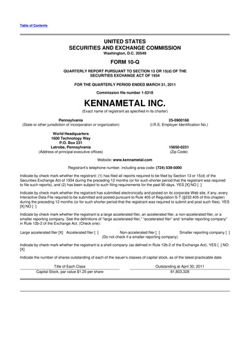 Miniature Kennametal 10-Q Rapport trimestriel 2011 