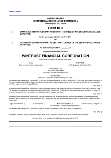 Thumbnail Wintrust Financial 10-Q Quarterly Report FY2011 