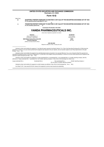Thumbnail Vanda Pharmaceuticals 10-Q Quarterly Report FY 