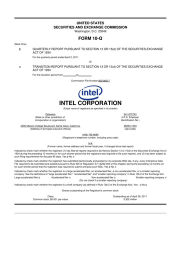 Thumbnail Intel 10-Q Quarterly Report FY2011 