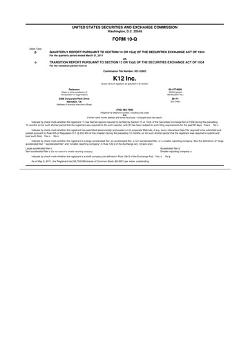 Miniature Stride (K12 Education)
 10-Q Rapport trimestriel  