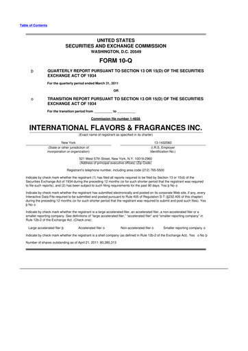 Thumbnail International Flavors & Fragrances
 10-Q Quarterly Report FY2011 