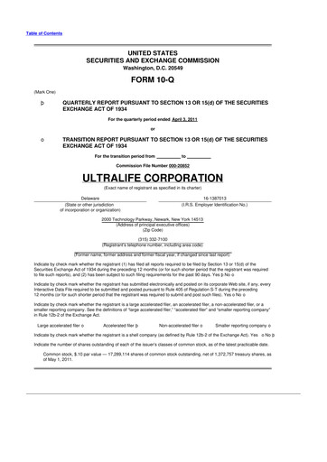 Thumbnail Ultralife Corporation 10-Q Quarterly Report FY 