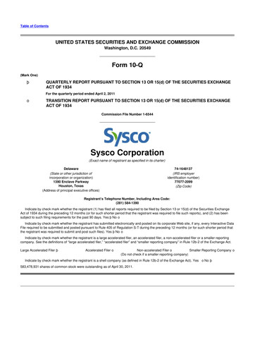 Thumbnail Sysco 10-Q Quarterly Report FY2011 