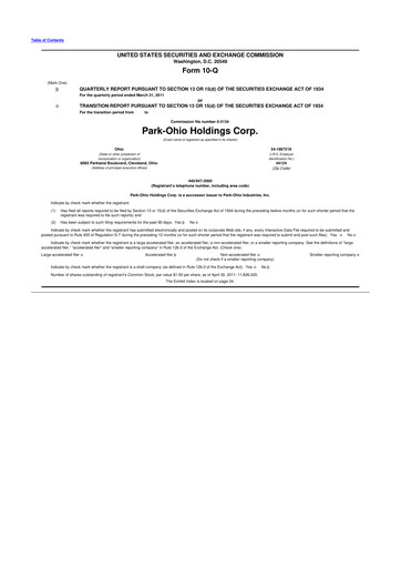 Thumbnail ParkOhio Holdings Corp. 10-Q Quarterly Report FY 