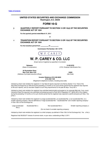 Thumbnail W. P. Carey 10-Q Quarterly Report FY2011 