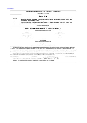 Thumbnail Packaging Corporation of America
 10-Q Quarterly Report FY2011 