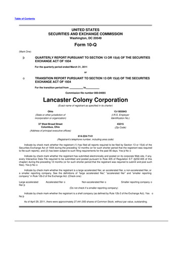 Thumbnail The Marzetti Company 10-Q Quarterly Report FY2011 