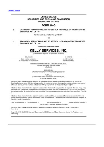 Miniature Kelly Services
 10-Q Rapport trimestriel  