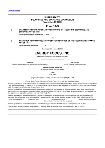 Miniature Energy Focus 10-Q Rapport trimestriel  