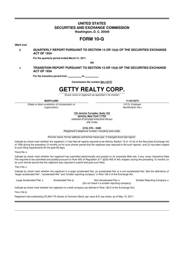 Thumbnail Getty Realty 10-Q Quarterly Report FY 