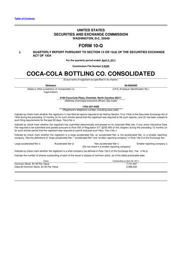 Thumbnail Coca-Cola Consolidated 10-Q Quarterly Report FY 
