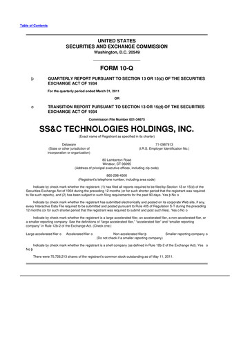 Thumbnail SS&C Technologies
 10-Q Quarterly Report FY 