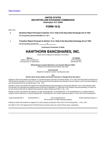 Thumbnail Hawthorn Bancshares 10-Q Quarterly Report FY 
