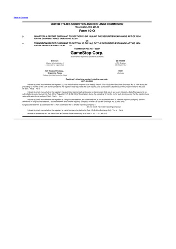 Thumbnail GameStop
 10-Q Quarterly Report FY2012 