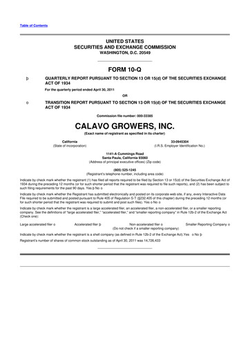 Thumbnail Calavo Growers
 10-Q Quarterly Report FY 