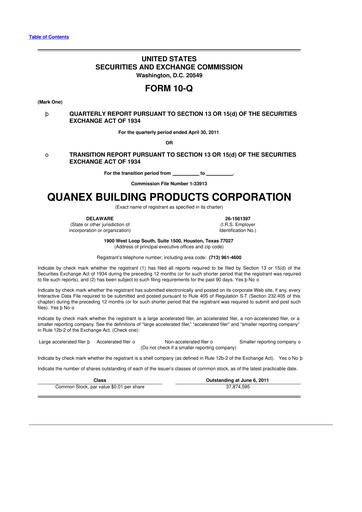 Miniature Quanex Building Products 10-Q Rapport trimestriel 2011 