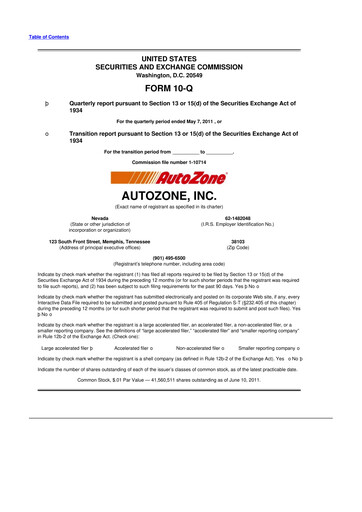 Thumbnail AutoZone 10-Q Quarterly Report FY2011 