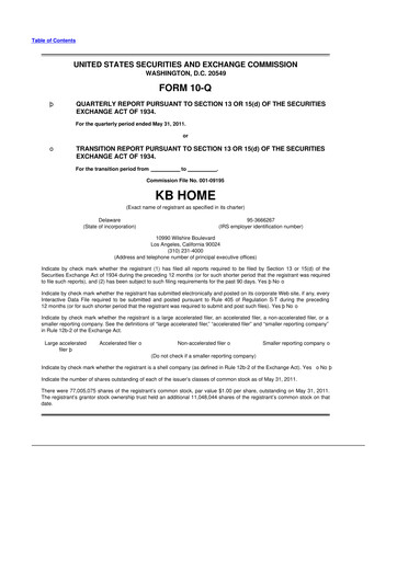 Thumbnail KB Home
 10-Q Quarterly Report FY2011 