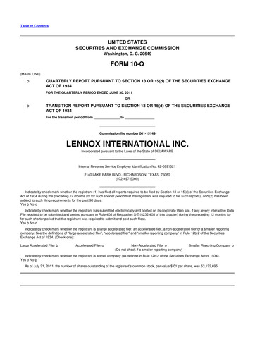 Thumbnail Lennox 10-Q Quarterly Report FY2011 