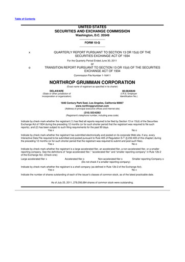 Thumbnail Northrop Grumman 10-Q Quarterly Report FY2011 