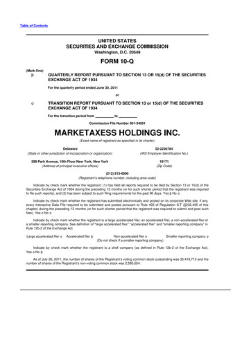 Thumbnail MarketAxess
 10-Q Quarterly Report FY2011 