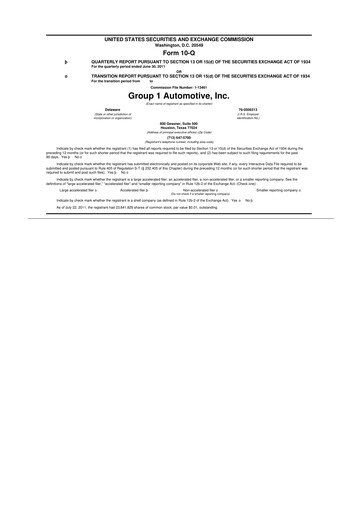 Miniature Group 1 Automotive 10-Q Rapport trimestriel 2011 