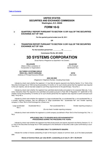 Vorschaubild 3D Systems 10-Q Quartalsbericht 2011 