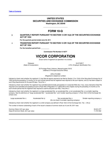 Thumbnail Vicor
 10-Q Quarterly Report FY2011 