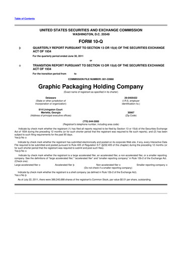 Thumbnail Graphic Packaging 10-Q Quarterly Report FY2011 