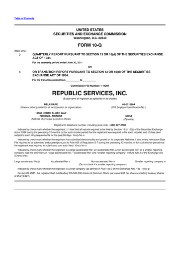 Thumbnail Republic Services
 10-Q Quarterly Report FY2011 