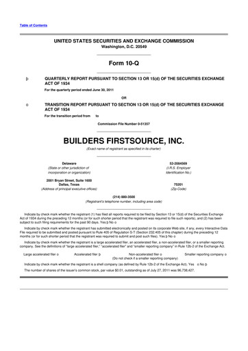 Thumbnail Builders FirstSource
 10-Q Quarterly Report FY2011 