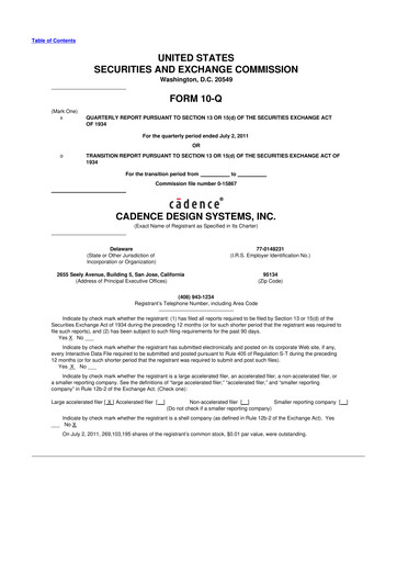 Thumbnail Cadence Design Systems 10-Q Quarterly Report FY2011 