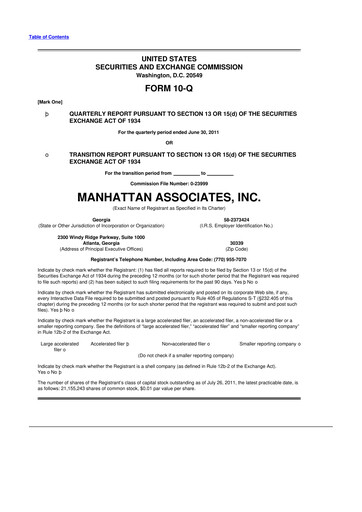 Thumbnail Manhattan Associates
 10-Q Quarterly Report FY2011 
