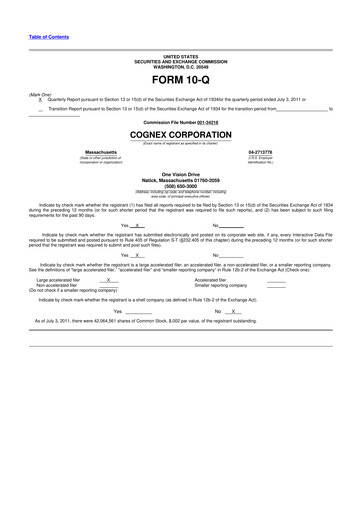 Thumbnail Cognex 10-Q Quarterly Report FY2011 