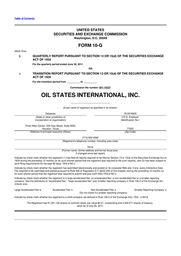 Thumbnail Oil States International
 10-Q Quarterly Report FY 