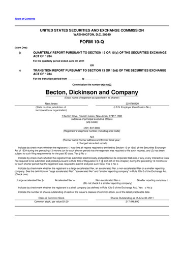 Thumbnail Becton Dickinson 10-Q Quarterly Report FY2011 