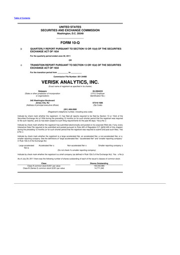 Thumbnail Verisk Analytics 10-Q Quarterly Report FY2011 