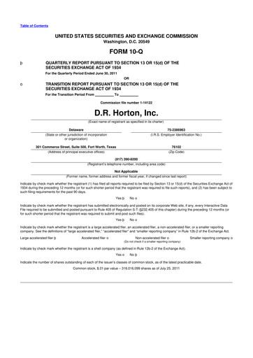 Thumbnail D. R. Horton
 10-Q Quarterly Report FY2011 