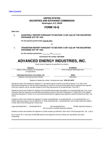 Thumbnail Advanced Energy 10-Q Quarterly Report FY 
