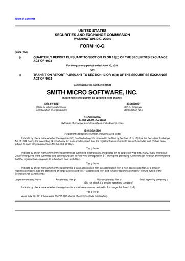 Miniature Smith Micro Software
 10-Q Rapport trimestriel 2011 