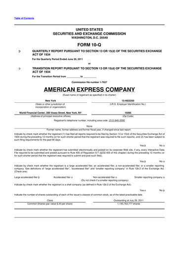 Thumbnail American Express 10-Q Quarterly Report FY2011 
