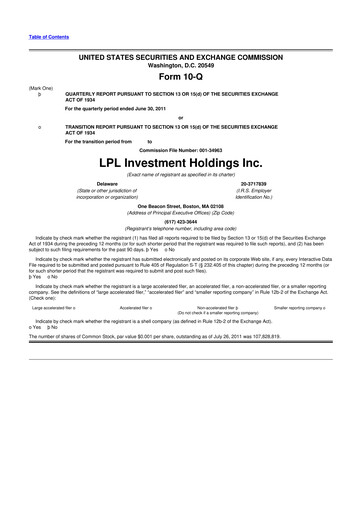 Thumbnail LPL Financial
 10-Q Quarterly Report FY2011 