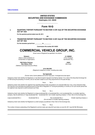 Miniature Commercial Vehicle Group (CVG) 10-Q Rapport trimestriel 2011 
