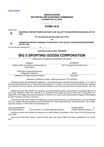 Thumbnail Big 5 Sporting Goods 10-Q Quarterly Report FY2011 
