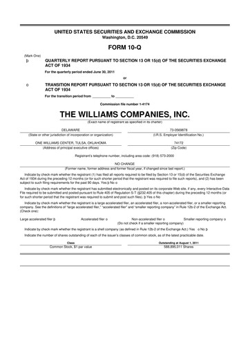 Thumbnail Williams Companies
 10-Q Quarterly Report FY2011 