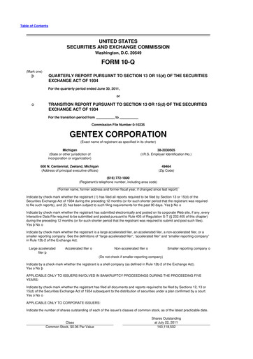 Thumbnail Gentex 10-Q Quarterly Report FY2011 