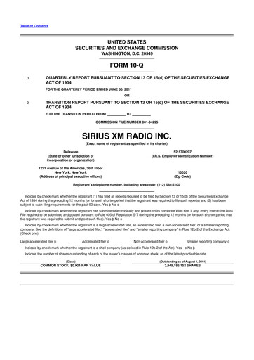 Thumbnail Sirius XM 10-Q Quarterly Report FY2011 